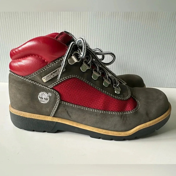 Timberland: Junior Field Boots. Grey and Red Colorway Size 5.5 Leather - Picture 3 of 14